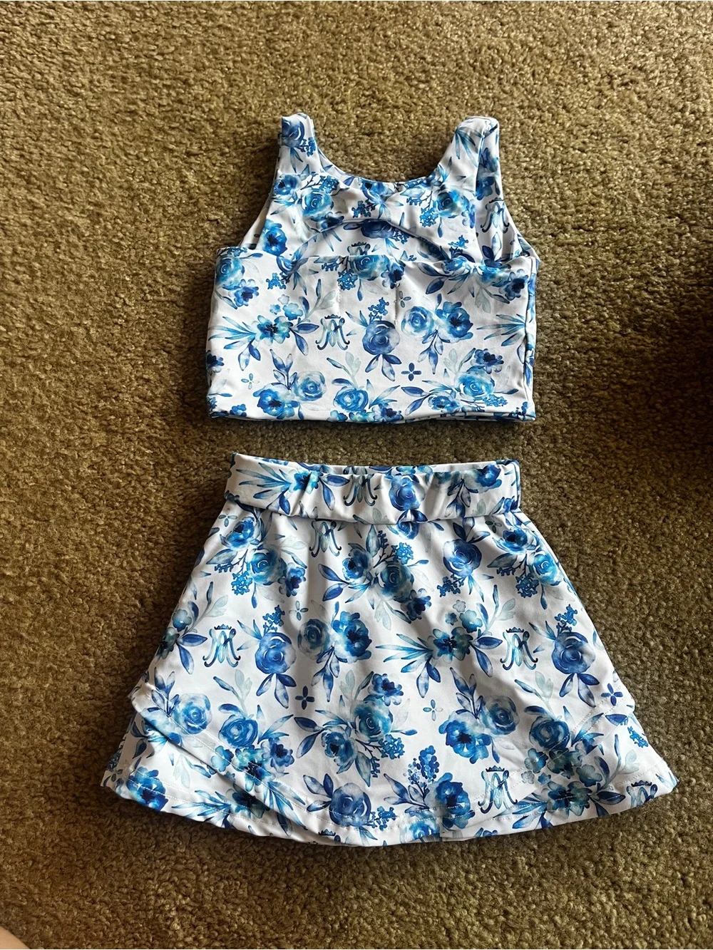 Blue Floral Girls' Skort Set - Two-Piece Active Bottoms